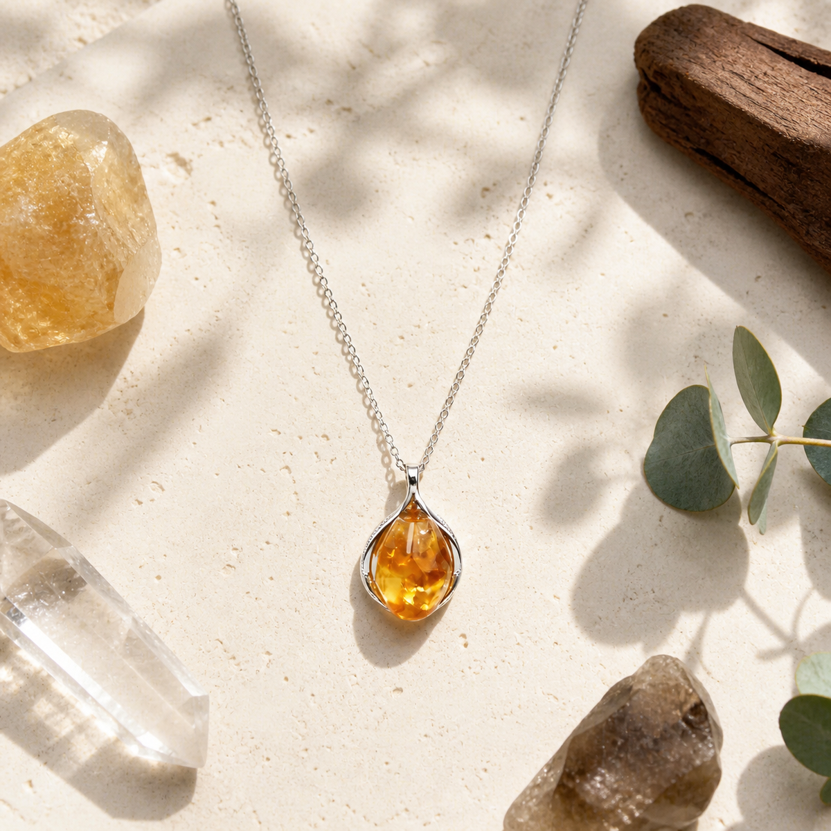 Certified Natural Citrine Drop Pendant Necklace, Silver‑Plated Copper, Designer Handmade Fashion Gemstone Jewelry, Made To Order