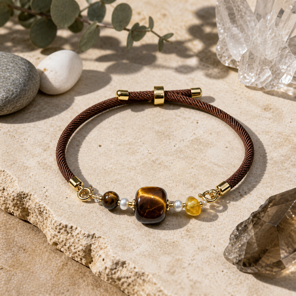 Genuine Square Tiger Eye Beaded Bracelet, Hand‑Strung Natural Tiger's Eye Cube Gemstone | Made To Order