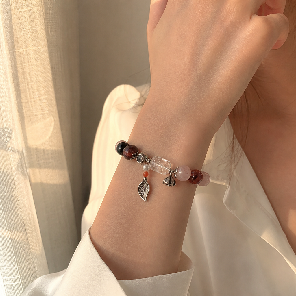 Genuine Natural Red Glue Crystal Beaded Stretch Bracelet, Hand‑Crafted Natural Gemstone | Made To Order