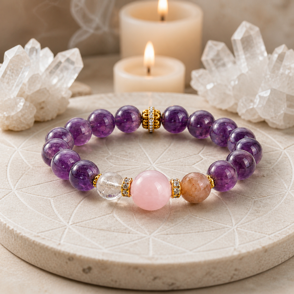 Genuine Natural Pink Amethyst Beaded Stretch Bracelet, Hand‑Crafted Mixed Natural Gemstone | Made To Order