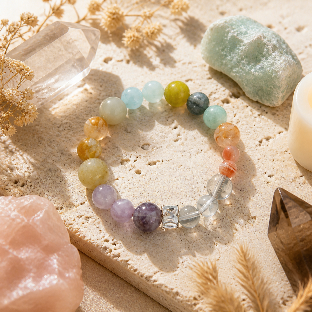 Colorful Mixed Natural Gemstone Beaded Stretch Bracelet | Made to Order