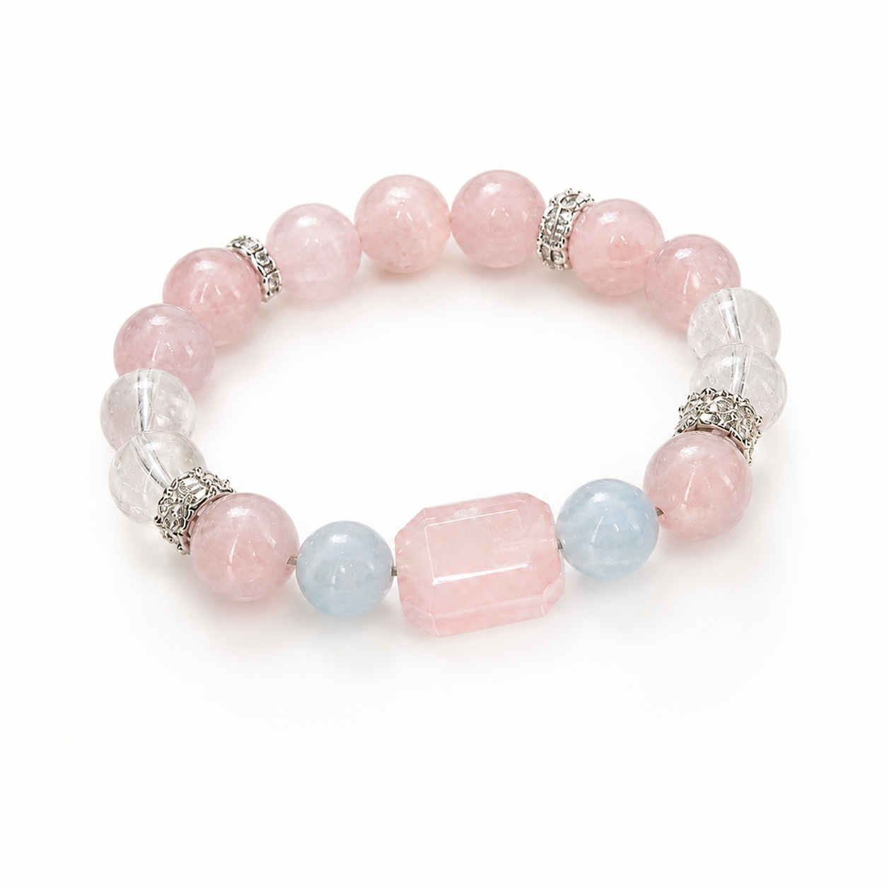 Genuine Icy Pink Natural Gemstone Beaded Stretch Bracelet, Hand‑Crafted Cool‑Tone Mixed Gemstone | Made To Order