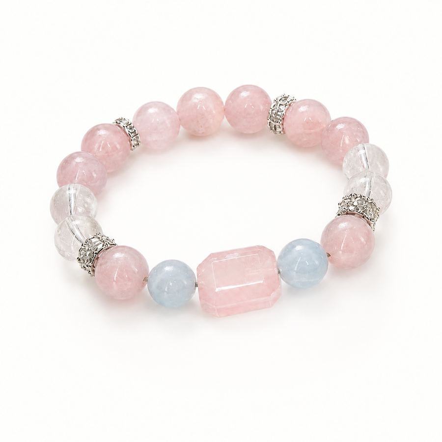 Genuine Icy Pink Natural Gemstone Beaded Stretch Bracelet, Hand‑Crafted Cool‑Tone Mixed Gemstone | Made To Order