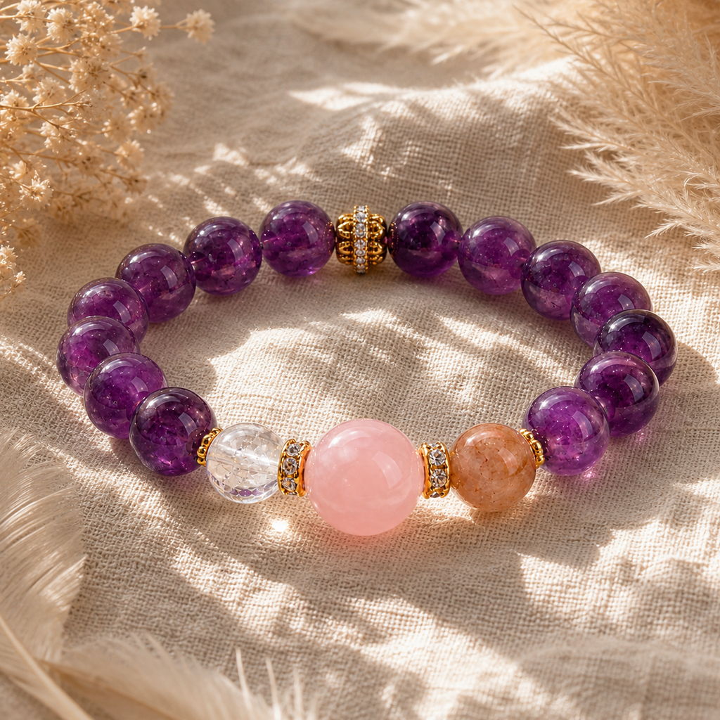 Genuine Natural Pink Amethyst Beaded Stretch Bracelet, Hand‑Crafted Mixed Natural Gemstone | Made To Order