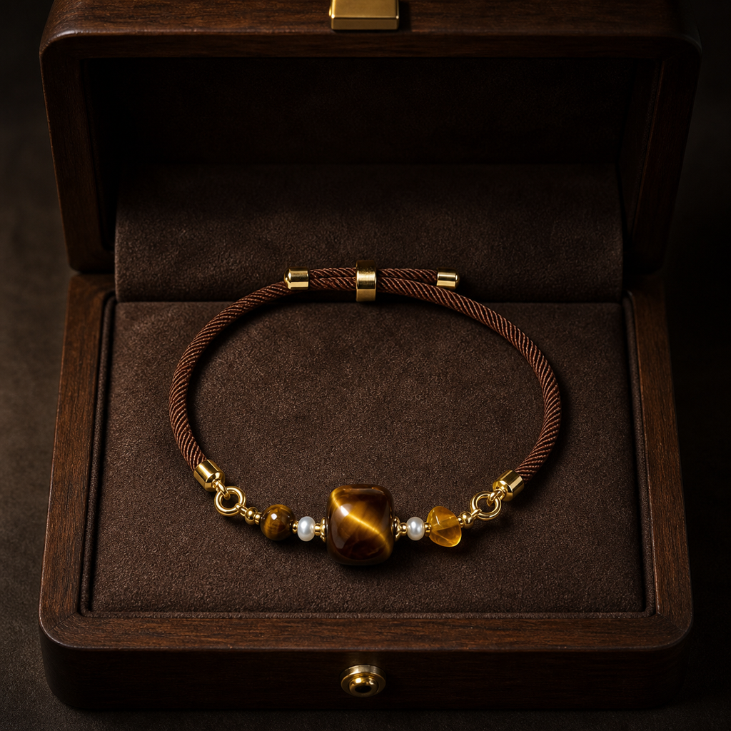 Genuine Square Tiger Eye Beaded Bracelet, Hand‑Strung Natural Tiger's Eye Cube Gemstone | Made To Order