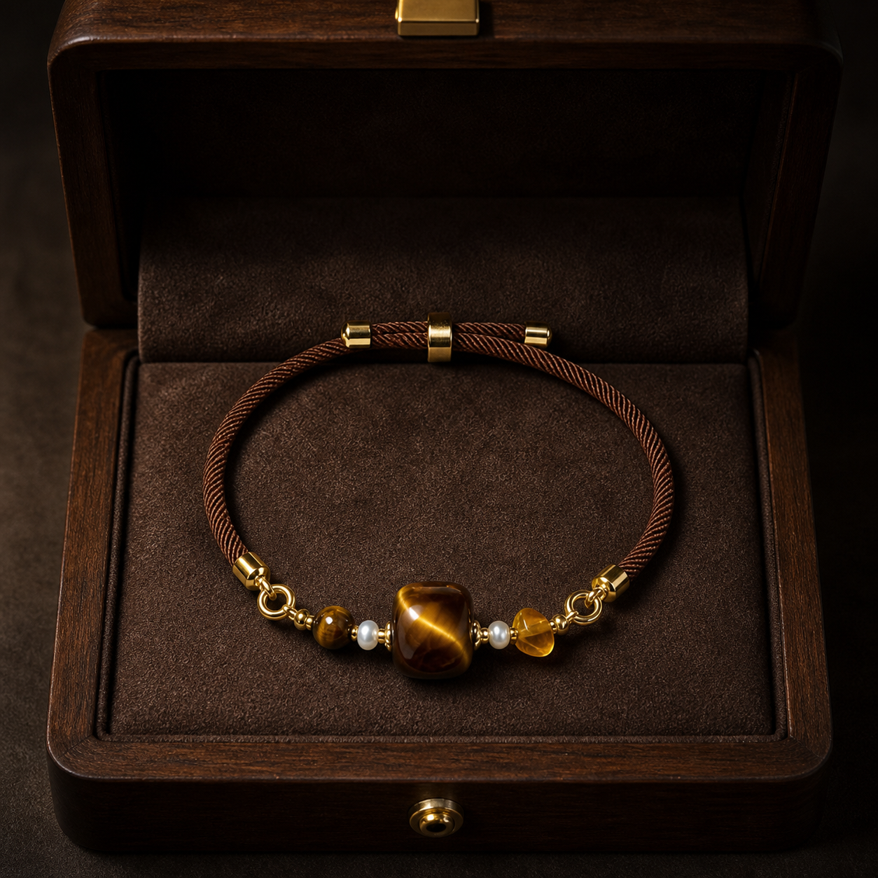 Genuine Square Tiger Eye Beaded Bracelet, Hand‑Strung Natural Tiger's Eye Cube Gemstone | Made To Order