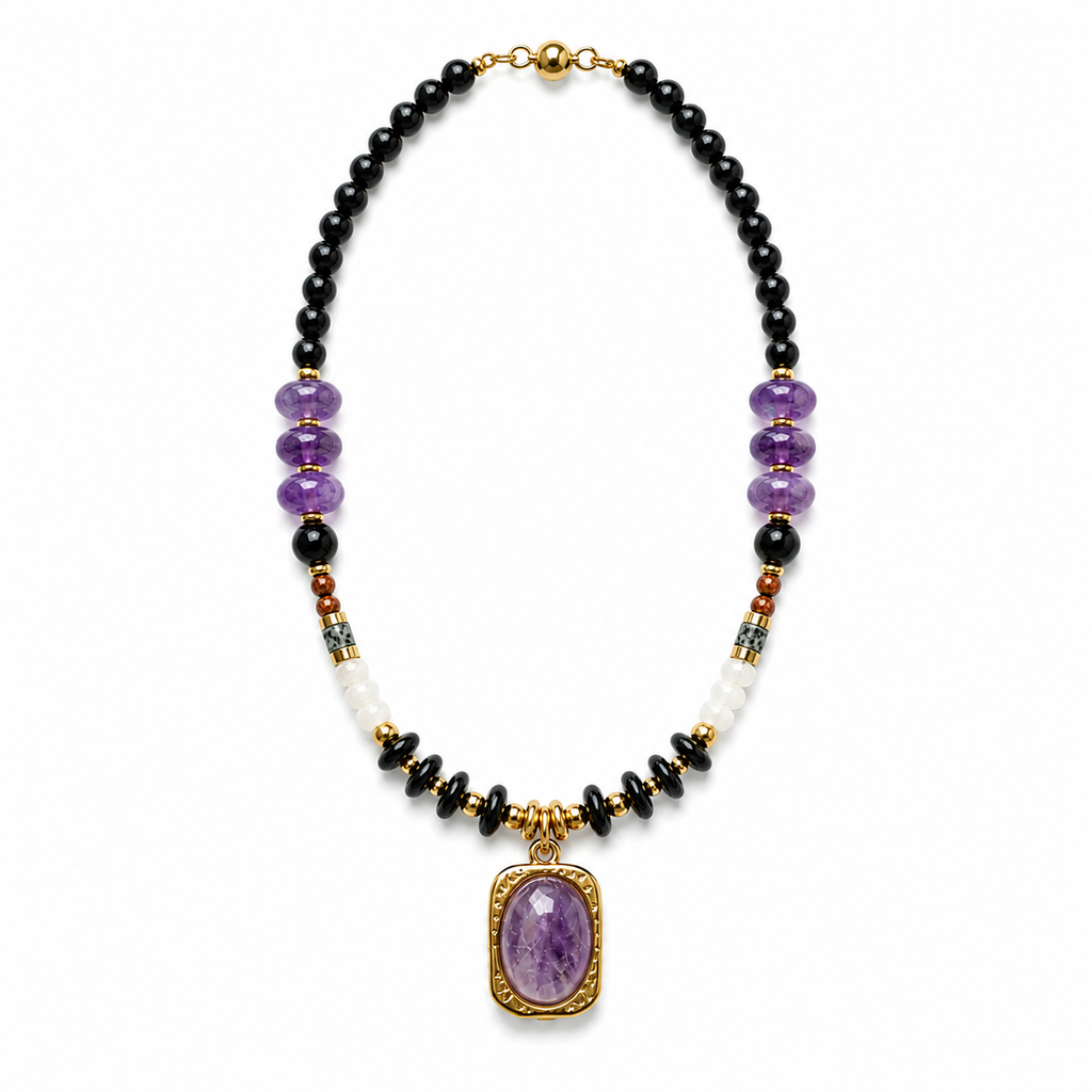 Handmade Natural Amethyst Beaded Pendant Necklace, Unisex | Made‑to‑Order