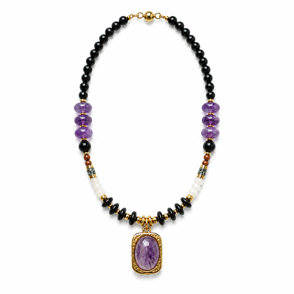Handmade Natural Amethyst Beaded Pendant Necklace, Unisex | Made‑to‑Order