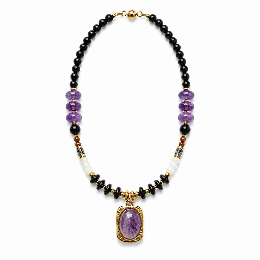 Handmade Natural Amethyst Beaded Pendant Necklace, Unisex | Made‑to‑Order