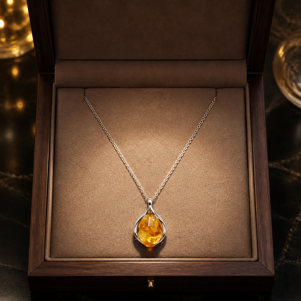 Certified Natural Citrine Drop Pendant Necklace, Silver‑Plated Copper, Designer Handmade Fashion Gemstone Jewelry, Made To Order