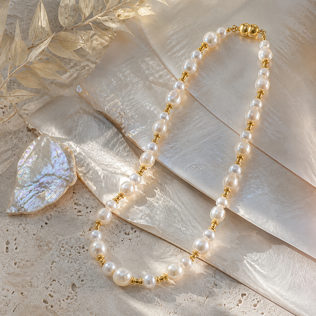 AA‑Grade Cultured Freshwater Pearl Vintage‑Style Necklace, Hand‑Crafted Genuine Pearl With Magnetic Clasp, Made‑To‑Order Unisex Designer Jewelry