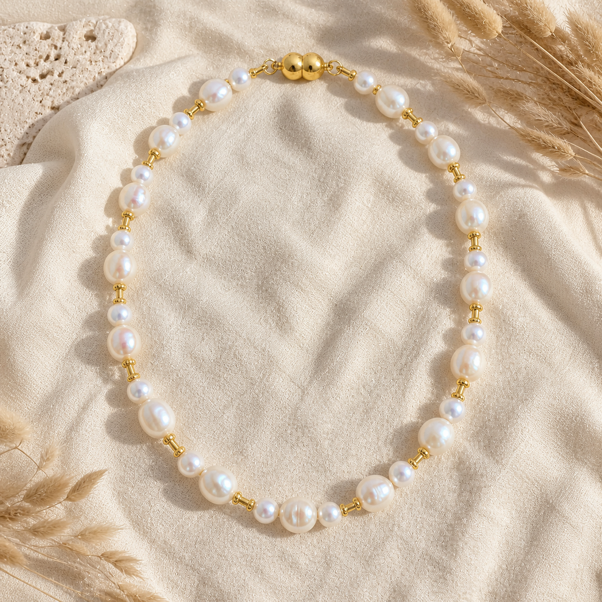 AA‑Grade Cultured Freshwater Pearl Vintage‑Style Necklace, Hand‑Crafted Genuine Pearl With Magnetic Clasp, Made‑To‑Order Unisex Designer Jewelry