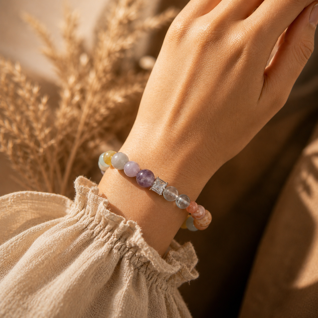 Colorful Mixed Natural Gemstone Beaded Stretch Bracelet | Made to Order