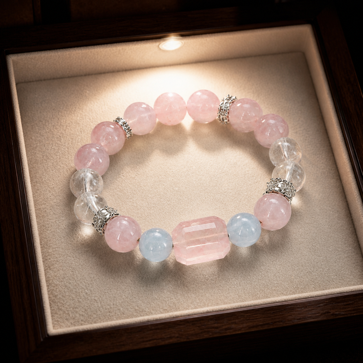 Genuine Icy Pink Natural Gemstone Beaded Stretch Bracelet, Hand‑Crafted Cool‑Tone Mixed Gemstone | Made To Order