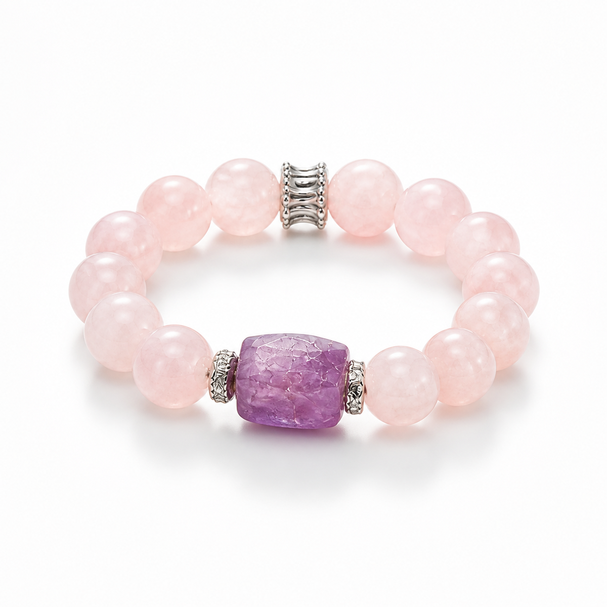 Genuine Natural Rose Quartz & Amethyst Beaded Stretch Bracelet, Hand‑Crafted Mixed Natural Gemstone | Made To Order
