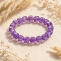 Natural Amethyst Square Cube Beaded Stretch Bracelet | Made to Order