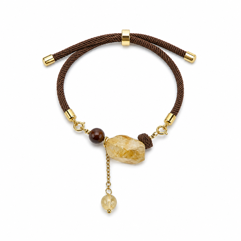 Genuine Raw Citrine Charm Cord Bracelet, Hand‑Tied Rough Natural Gemstone | Made To Order