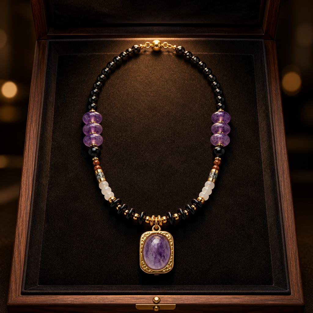 Handmade Natural Amethyst Beaded Pendant Necklace, Unisex | Made‑to‑Order