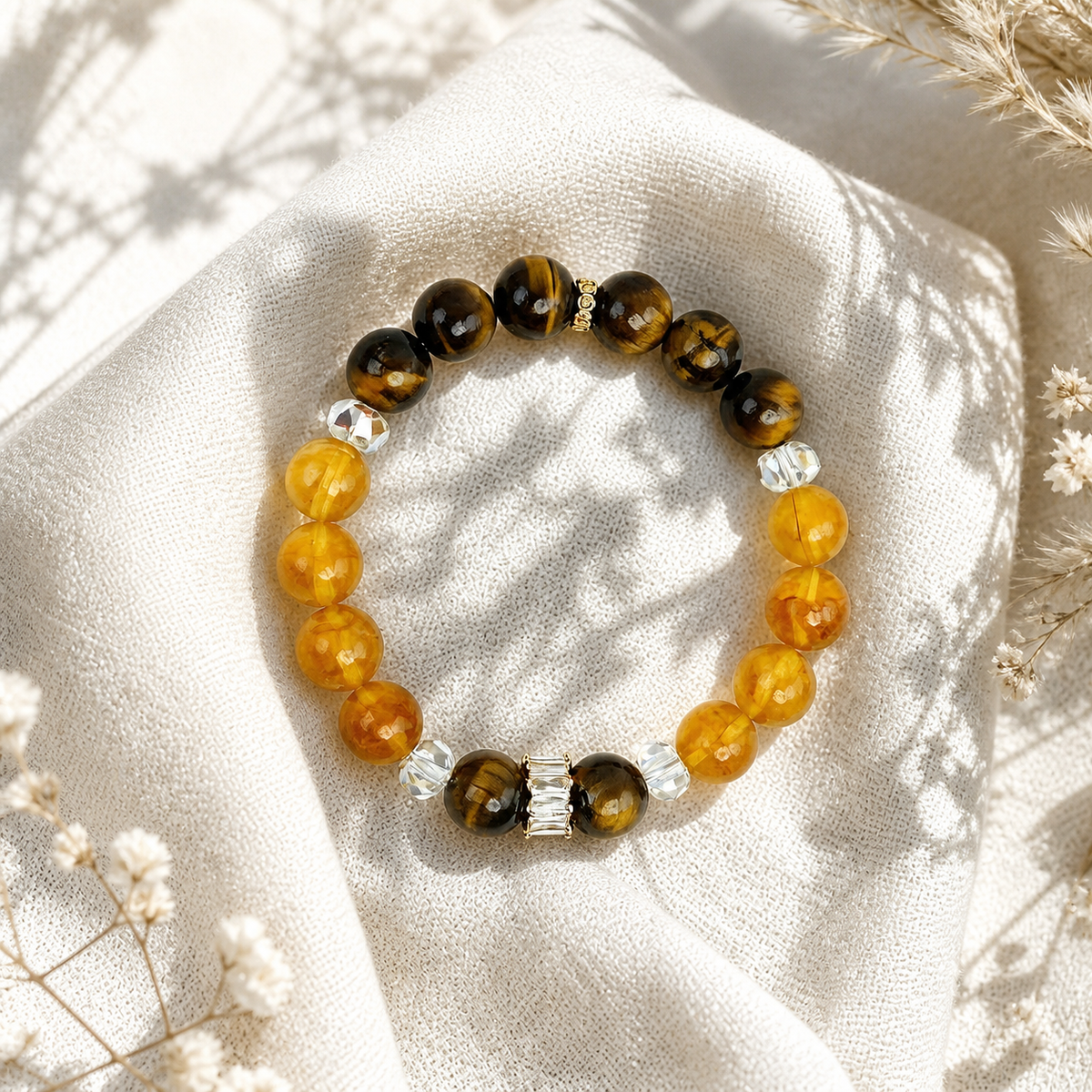 Tiger Eye & Citrine Beaded Stretch Bracelet | OraGem Studio