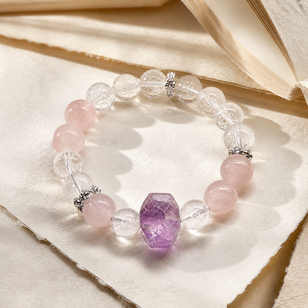 Misty Pink Amethyst Stretch Beaded Bracelet | Made‑To‑Order Unisex Designer Jewelry