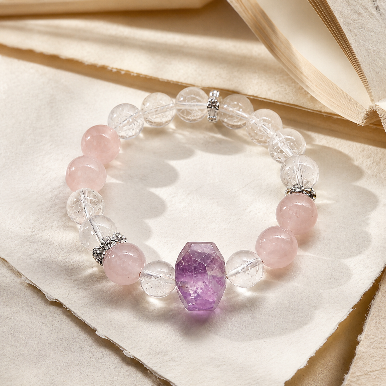 Misty Pink Amethyst Stretch Beaded Bracelet | Made‑To‑Order Unisex Designer Jewelry