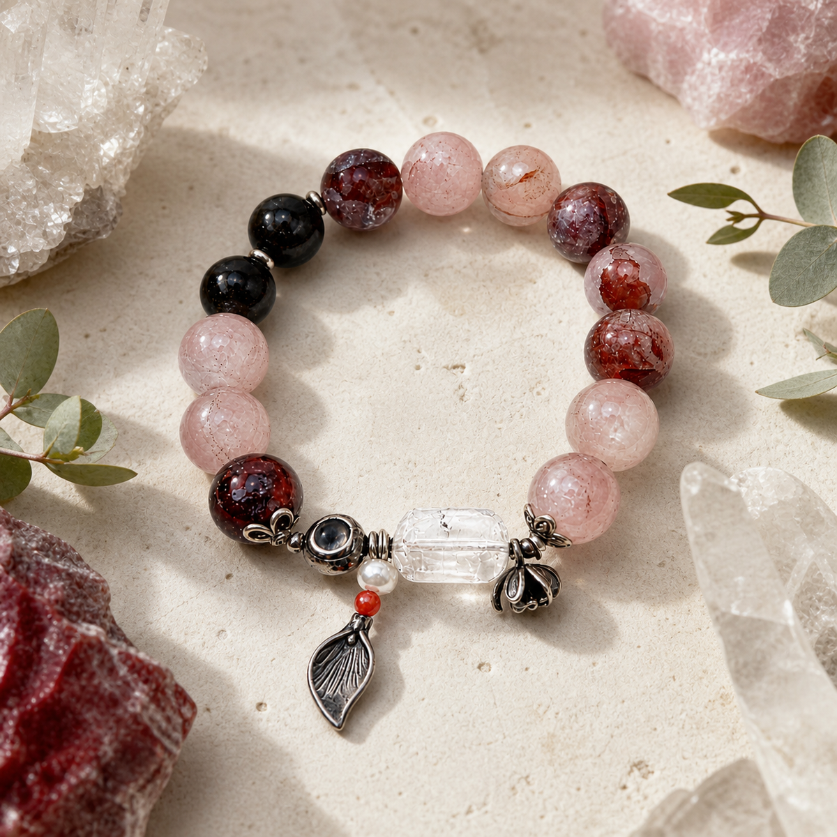 Genuine Natural Red Glue Crystal Beaded Stretch Bracelet, Hand‑Crafted Natural Gemstone | Made To Order