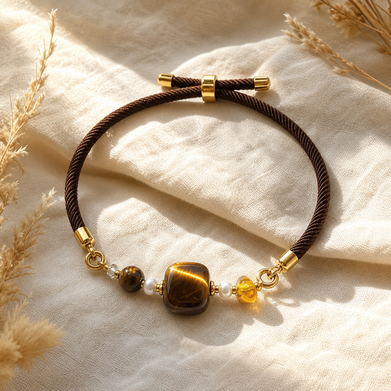 Genuine Square Tiger Eye Beaded Bracelet, Hand‑Strung Natural Tiger's Eye Cube Gemstone | Made To Order