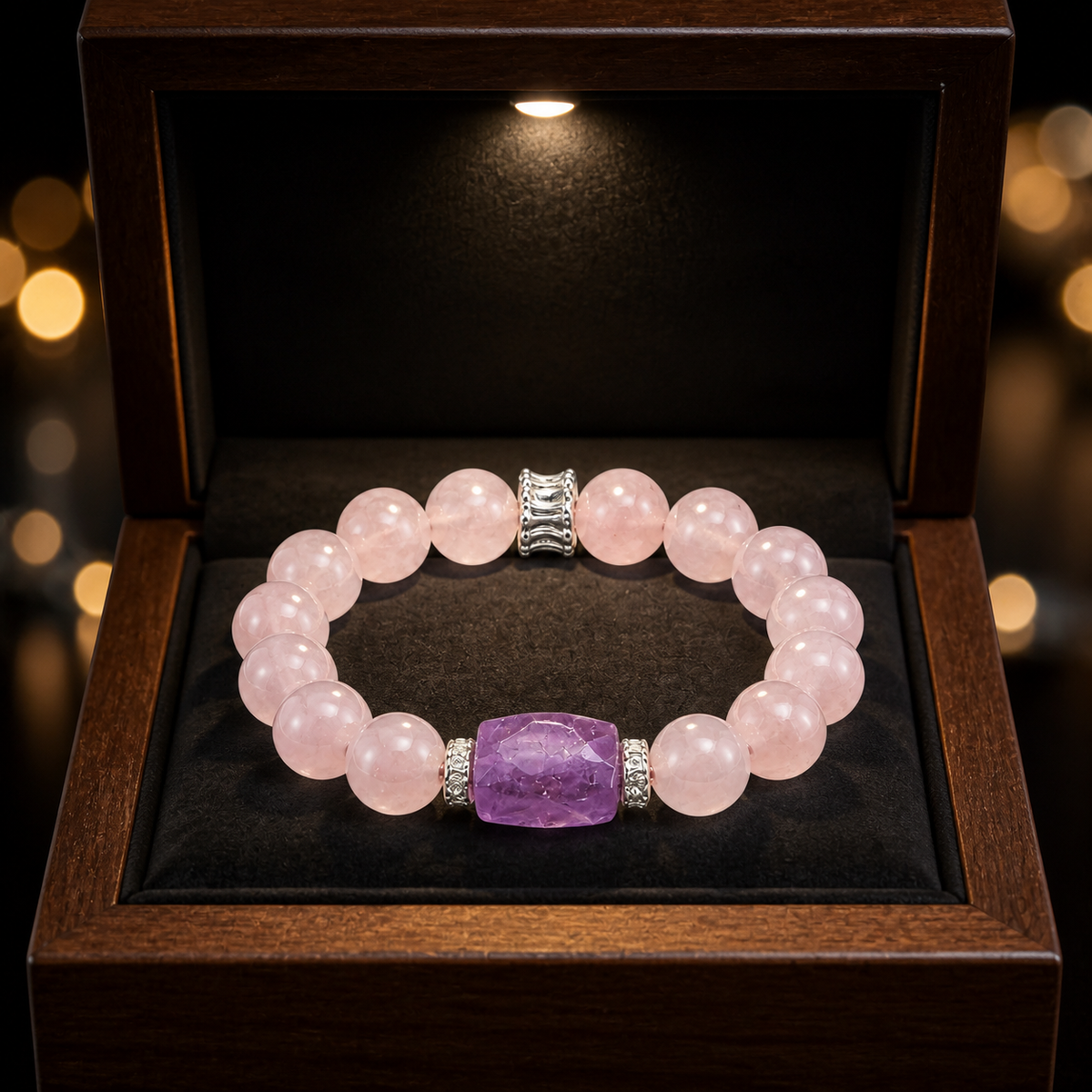 Genuine Natural Rose Quartz & Amethyst Beaded Stretch Bracelet, Hand‑Crafted Mixed Natural Gemstone | Made To Order