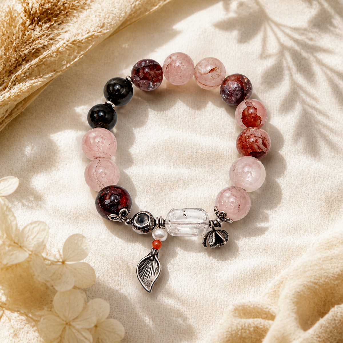 Genuine Natural Red Glue Crystal Beaded Stretch Bracelet, Hand‑Crafted Natural Gemstone | Made To Order