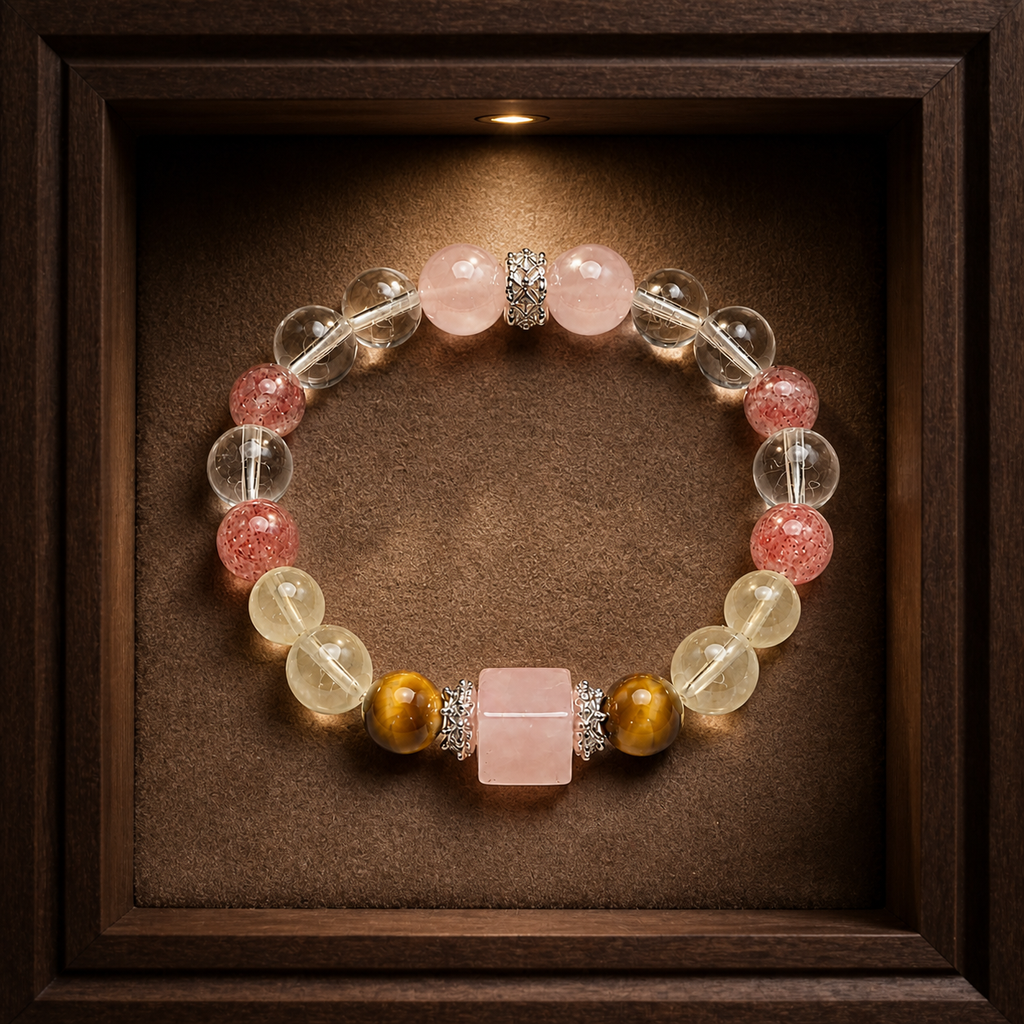 Natural Rose Quartz Cube Sugar Beaded Stretch Bracelet, Mixed Natural Gemstone | Made‑To‑Order Unisex Designer Bracelet