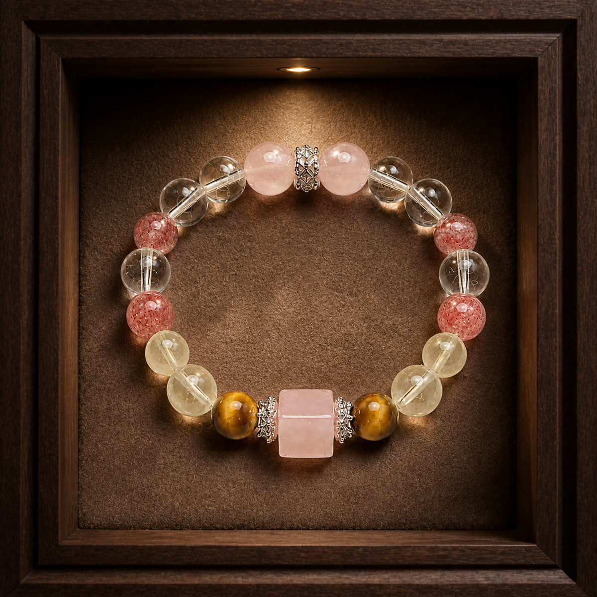 Natural Rose Quartz Cube Sugar Beaded Stretch Bracelet, Mixed Natural Gemstone | Made‑To‑Order Unisex Designer Bracelet