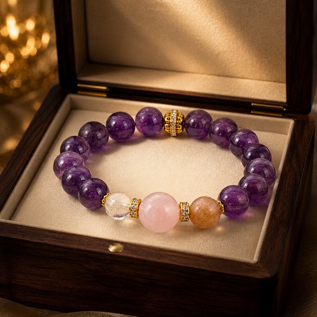 Genuine Natural Pink Amethyst Beaded Stretch Bracelet, Hand‑Crafted Mixed Natural Gemstone | Made To Order