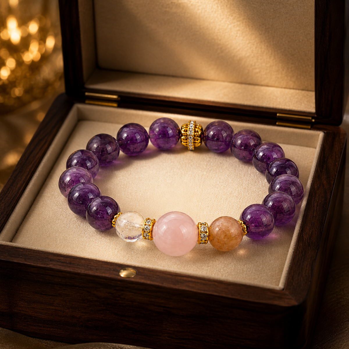 Genuine Natural Pink Amethyst Beaded Stretch Bracelet, Hand‑Crafted Mixed Natural Gemstone | Made To Order