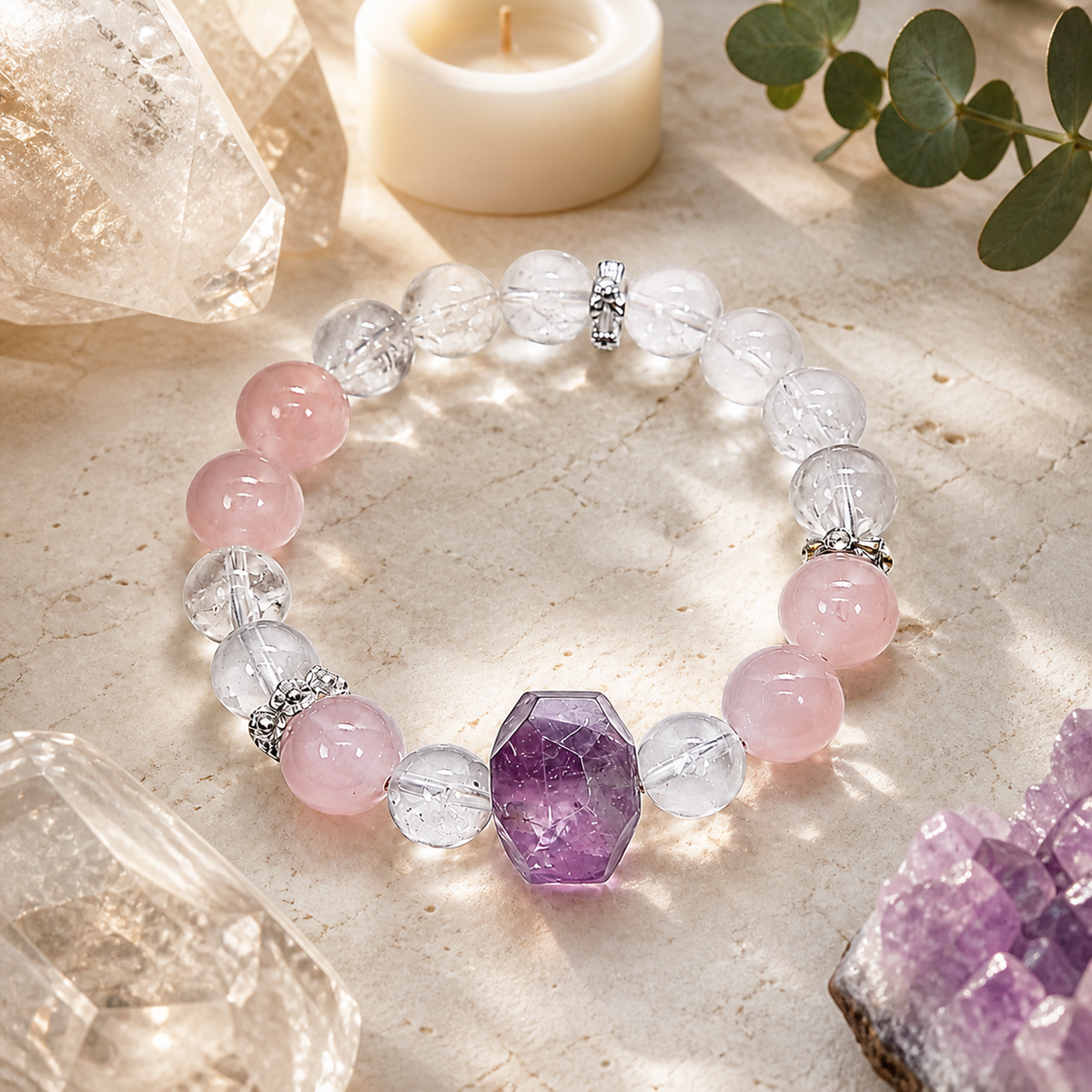 Misty Pink Amethyst Stretch Beaded Bracelet | Made‑To‑Order Unisex Designer Jewelry