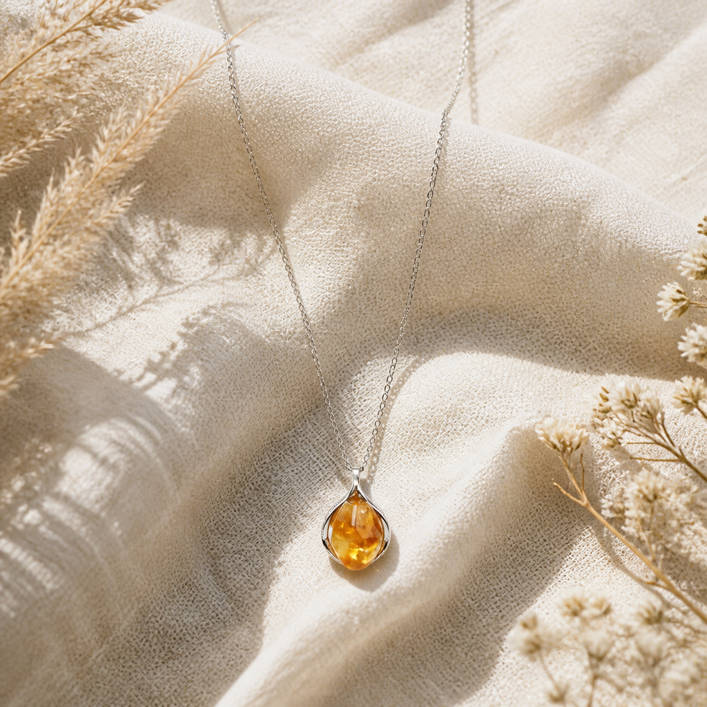 Certified Natural Citrine Drop Pendant Necklace, Silver‑Plated Copper, Designer Handmade Fashion Gemstone Jewelry, Made To Order