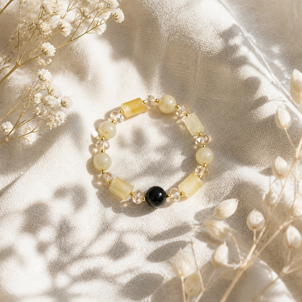 Genuine Natural Citrine & Obsidian Beaded Stretch Bracelet, Hand‑Crafted Mixed Natural Gemstone | Made To Order