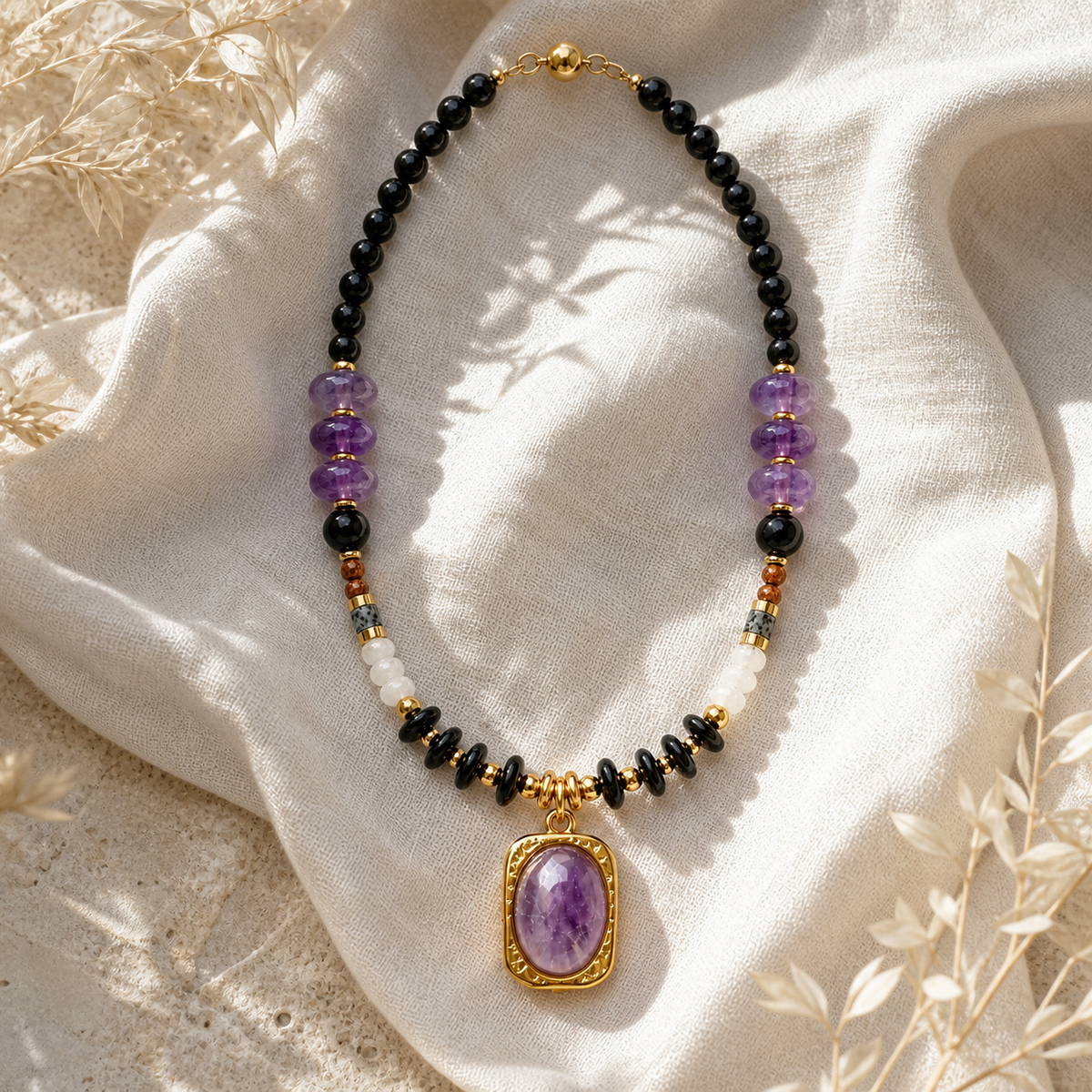 Handmade Natural Amethyst Beaded Pendant Necklace, Unisex | Made‑to‑Order