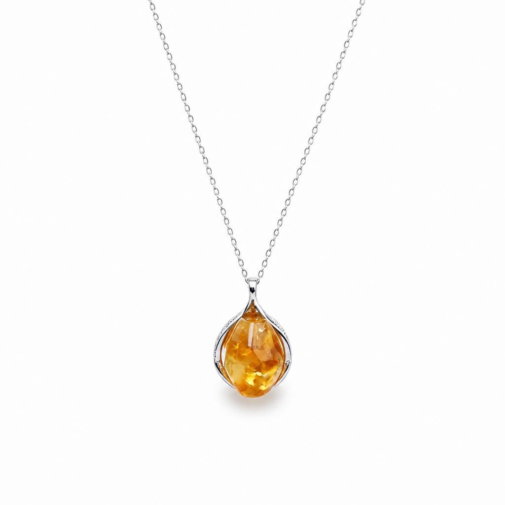 Certified Natural Citrine Drop Pendant Necklace, Silver‑Plated Copper, Designer Handmade Fashion Gemstone Jewelry, Made To Order