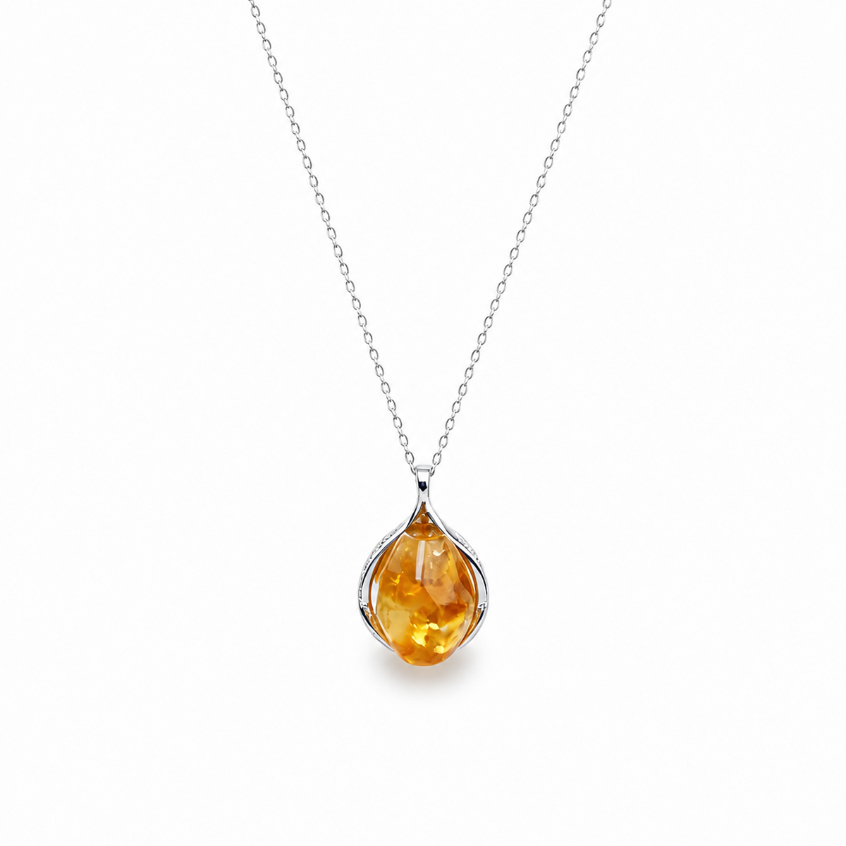 Certified Natural Citrine Drop Pendant Necklace, Silver‑Plated Copper, Designer Handmade Fashion Gemstone Jewelry, Made To Order