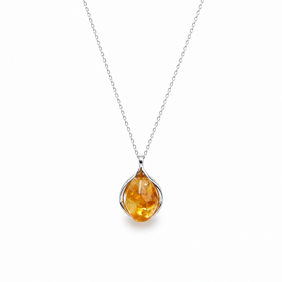 Certified Natural Citrine Drop Pendant Necklace, Silver‑Plated Copper, Designer Handmade Fashion Gemstone Jewelry, Made To Order