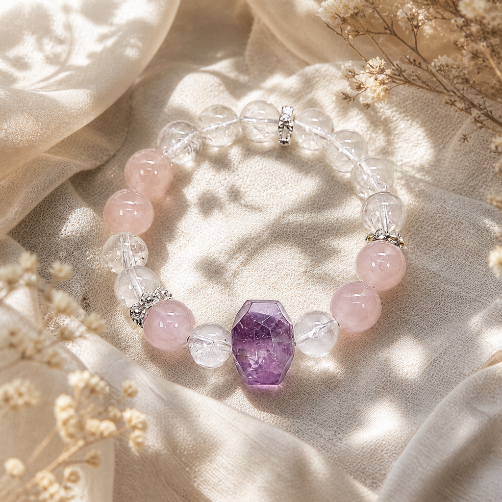 Misty Pink Amethyst Stretch Beaded Bracelet | Made‑To‑Order Unisex Designer Jewelry