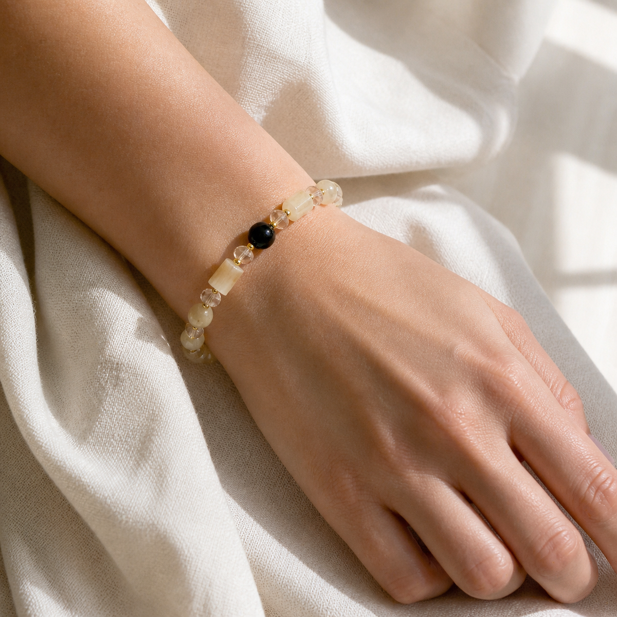 Genuine Natural Citrine & Obsidian Beaded Stretch Bracelet, Hand‑Crafted Mixed Natural Gemstone | Made To Order