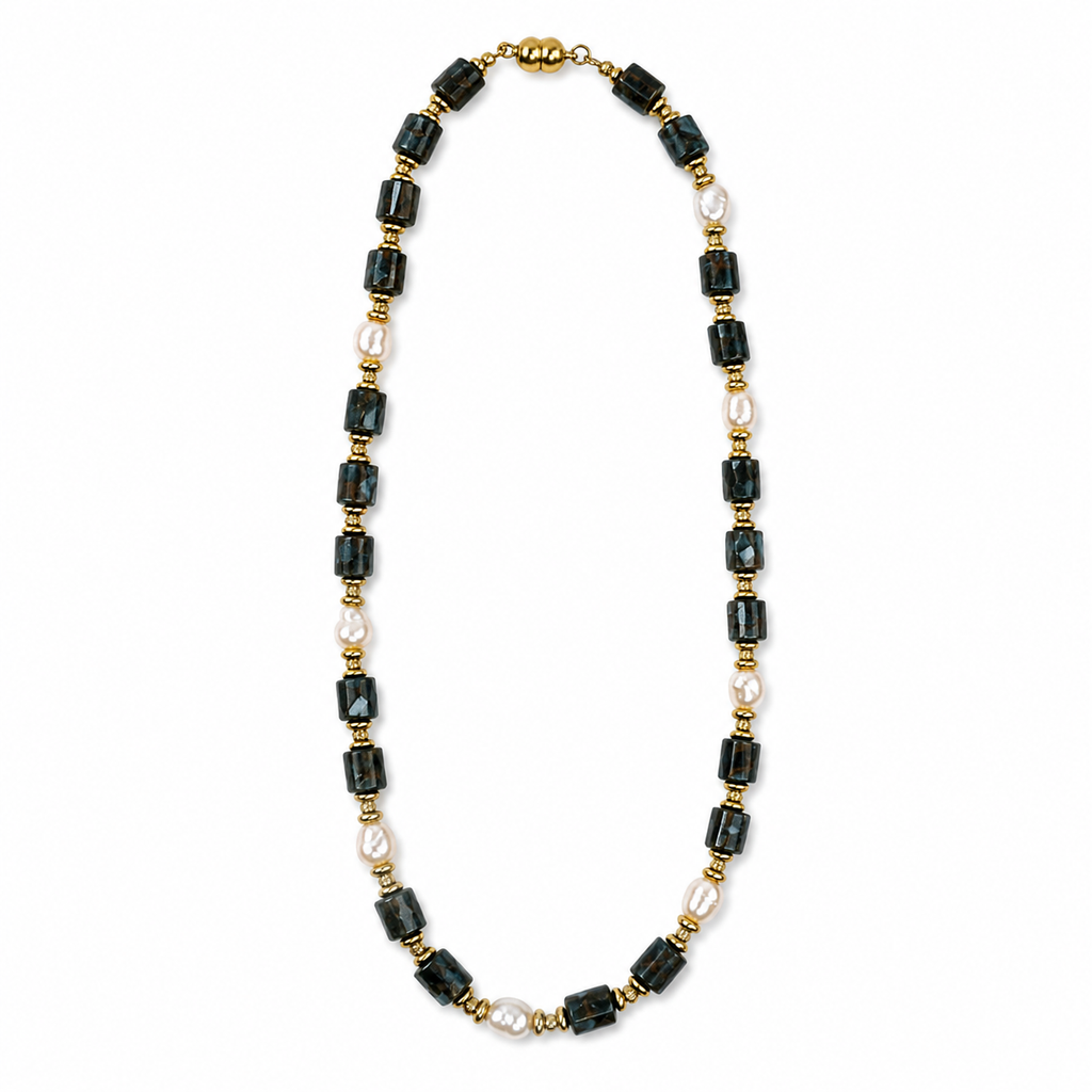 Handmade Natural Turquoise Agate & Pearl Beaded Necklace, Unisex | Made‑to‑Order