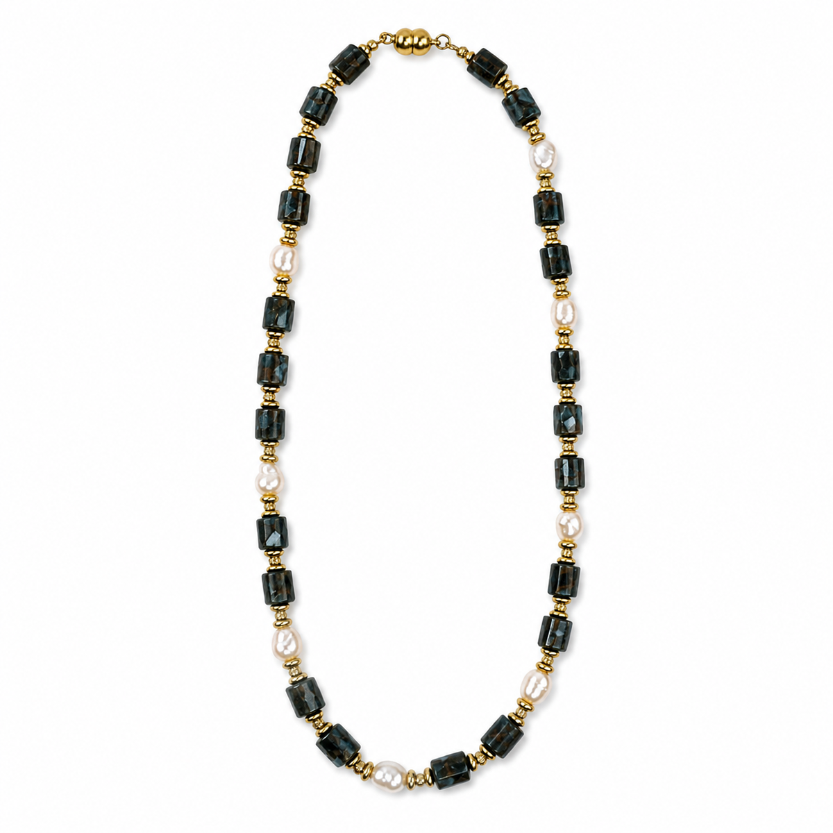 Handmade Natural Turquoise Agate & Pearl Beaded Necklace, Unisex | Made‑to‑Order