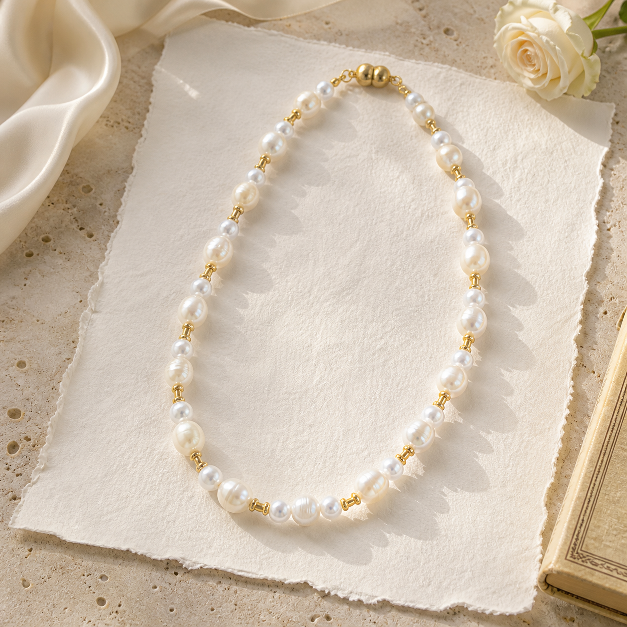 AA‑Grade Cultured Freshwater Pearl Vintage‑Style Necklace, Hand‑Crafted Genuine Pearl With Magnetic Clasp, Made‑To‑Order Unisex Designer Jewelry