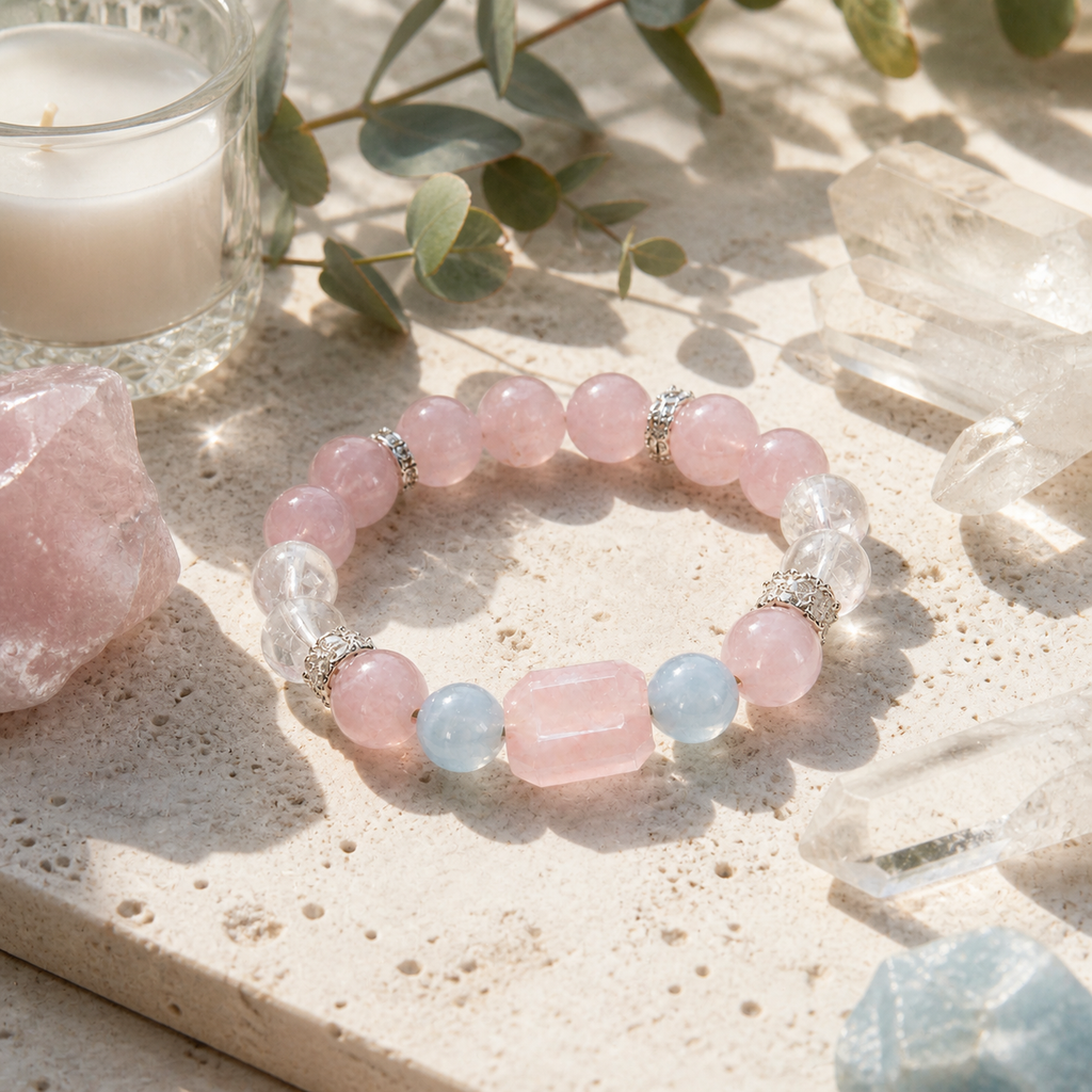 Genuine Icy Pink Natural Gemstone Beaded Stretch Bracelet, Hand‑Crafted Cool‑Tone Mixed Gemstone | Made To Order