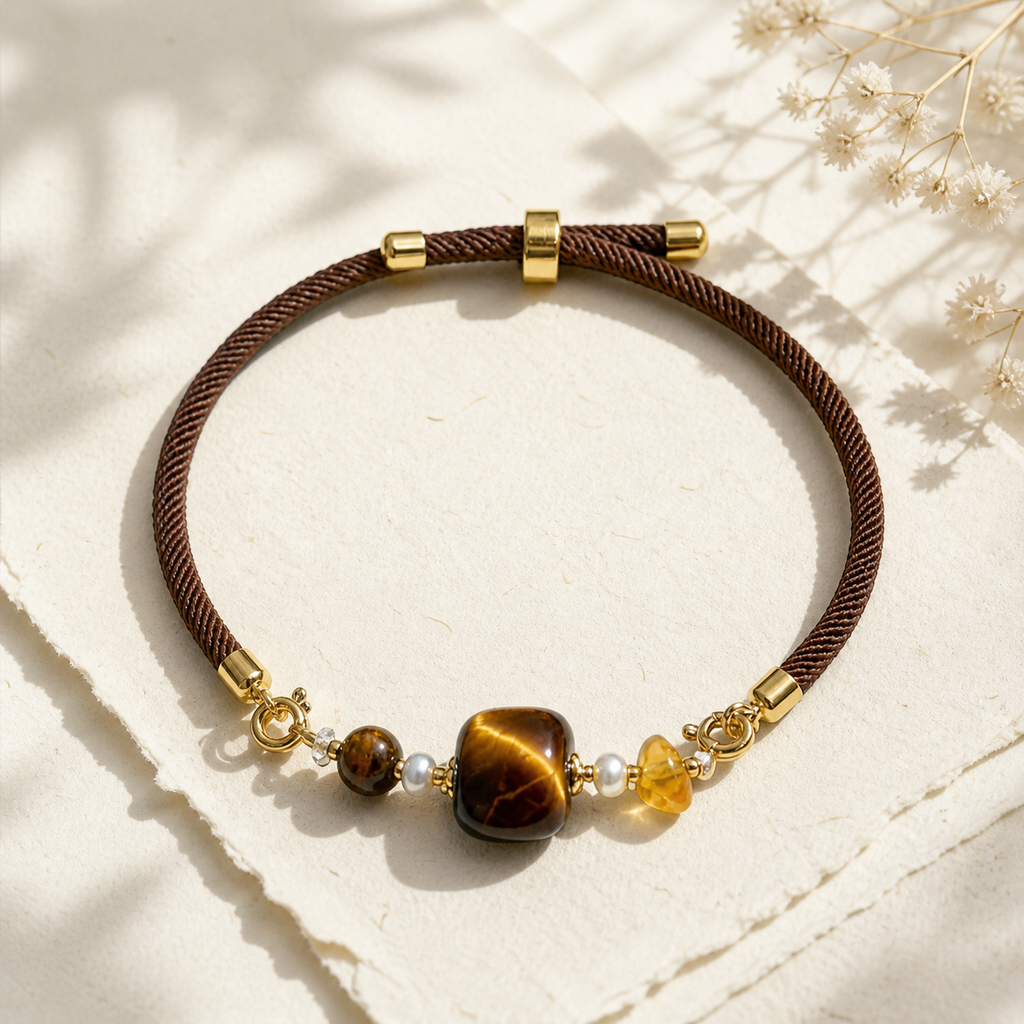 Genuine Square Tiger Eye Beaded Bracelet, Hand‑Strung Natural Tiger's Eye Cube Gemstone | Made To Order