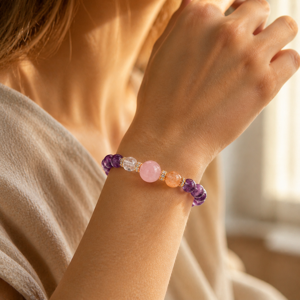 Genuine Natural Pink Amethyst Beaded Stretch Bracelet, Hand‑Crafted Mixed Natural Gemstone | Made To Order
