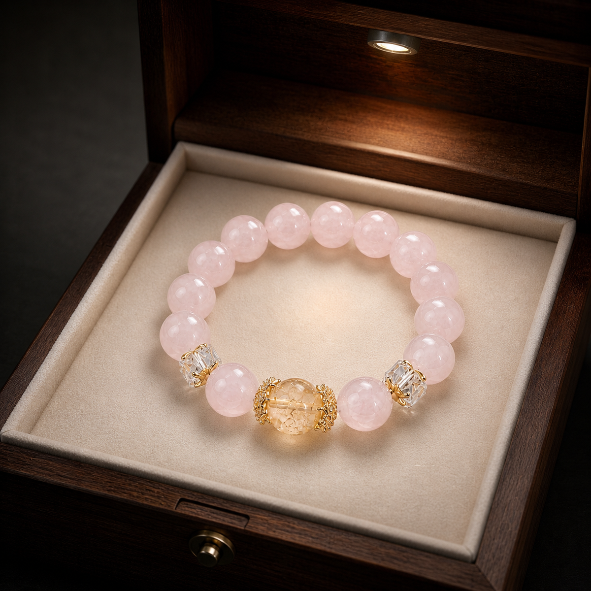 Genuine Peach Pink Natural Gemstone Beaded Stretch Bracelet, Hand‑Crafted Rose Quartz & Citrine | Made To Order