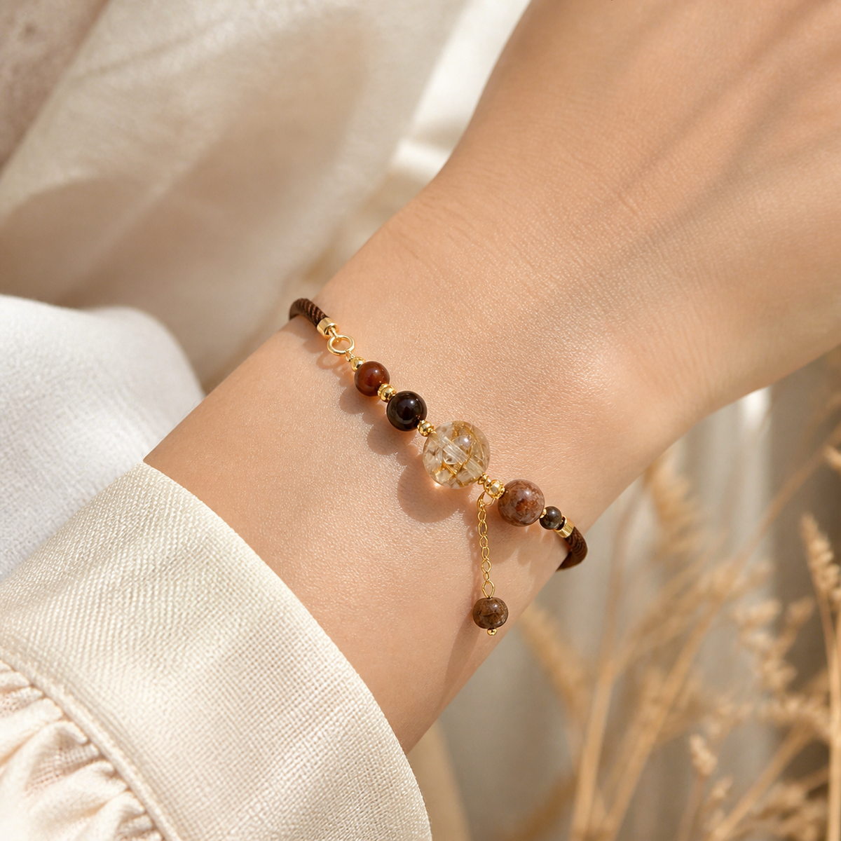 Genuine Rutilated Quartz Open Bracelet, Hand‑crafted Natural Rutile Included Quartz | Made To Order
